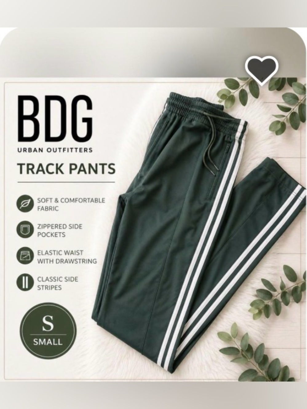 BDG Urban Outfitters Green Track Pants with White Stripes Size Small